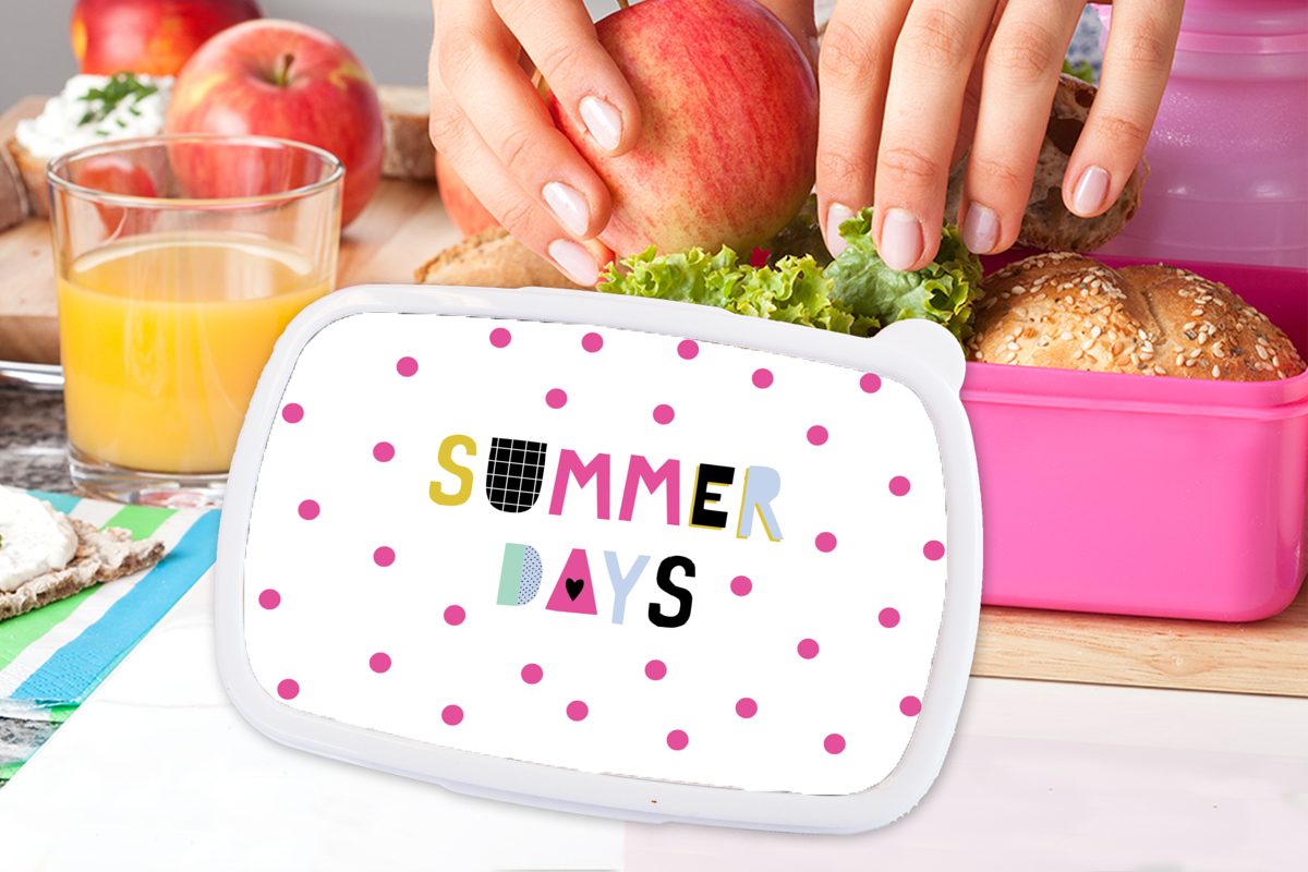 Kinder, Mädchen, rosa Tupfen Sommer Kunststoff, (2-tlg), Kunststoff Lunchbox MuchoWow für Brotbox Weiß, Brotdose Snackbox, - - Erwachsene,