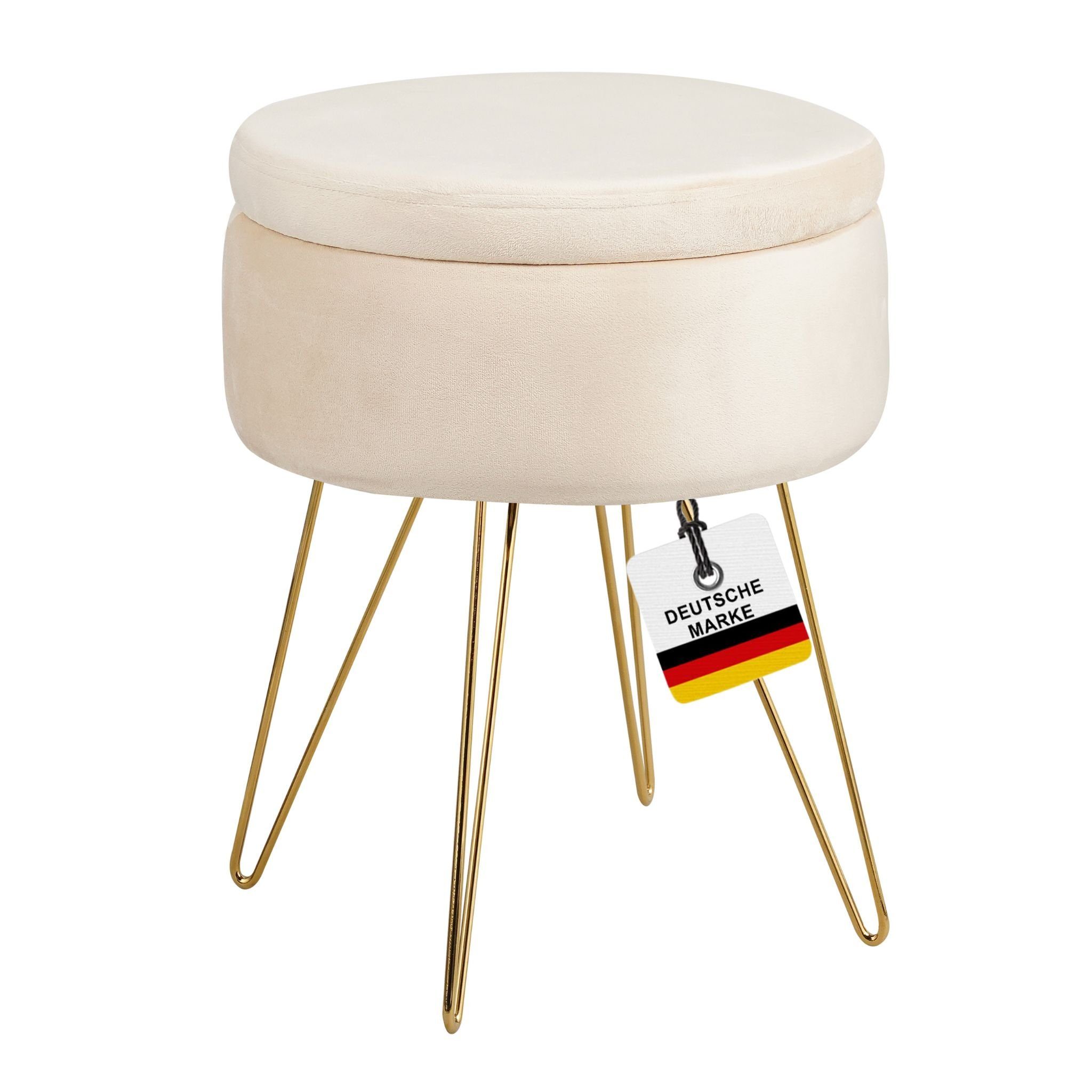 Albatros International Polsterhocker Albatros Hocker mit Stauraum Cannes Sitzhocker mit Stauraum, Modern (Beige, Samt), optimal als Fußhocker oder Hocker Schminktisch