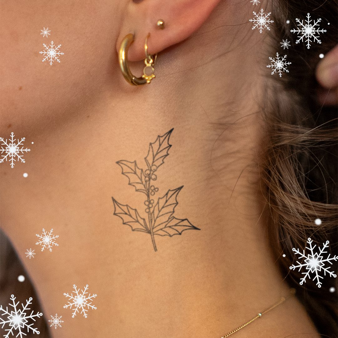 Inkster Schmuck-Tattoo Stechpalme Tattoo, wasserfestes temporäres Tattoo, 2 Wochen Halt