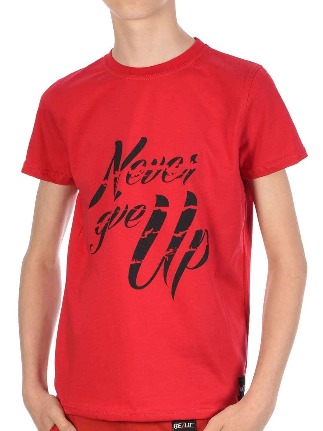 Rot casual, Schriftzug Jungen Give mit BEZLIT (1-tlg) Never Up T-Shirt mit T-Shirt