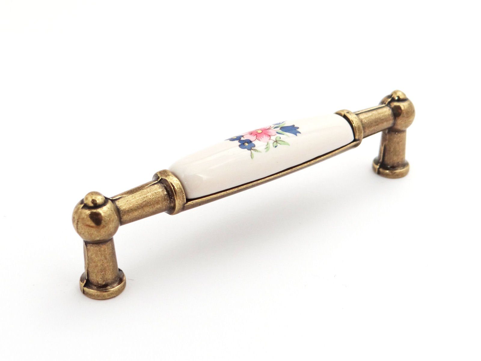 SO-TECH® Möbelgriff Porzellangriff Landhaus BA 96 mm Messingoptik antik / Cremef, Blumendekor - inkl. Schrauben