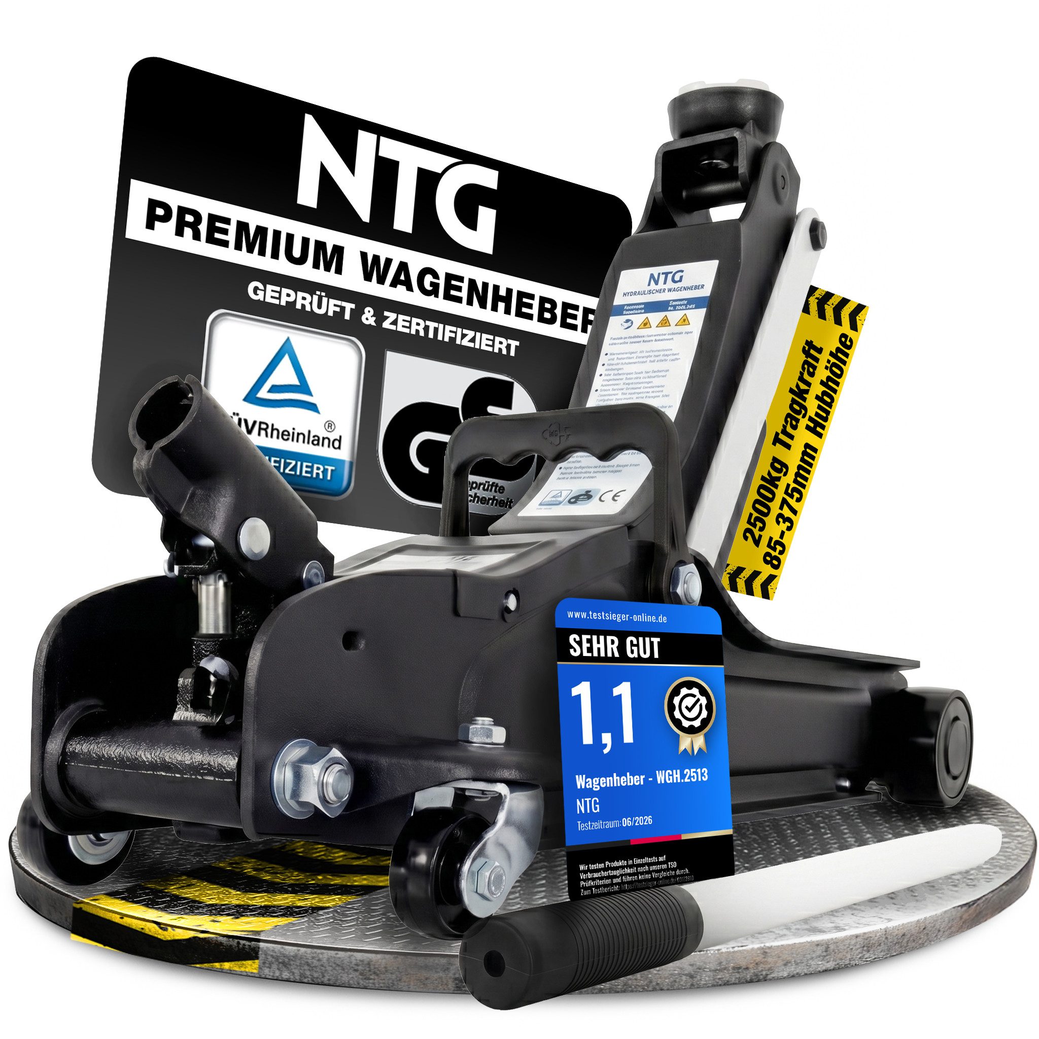 NTG Nutzfahrzeug Technik GmbH Wagenheber 2,5t Flach 85-375mm Rangierwagenheber TÜV Zertifiziert, max. Hubhöhe: 37.5 cm, Lowliner Wagenheber