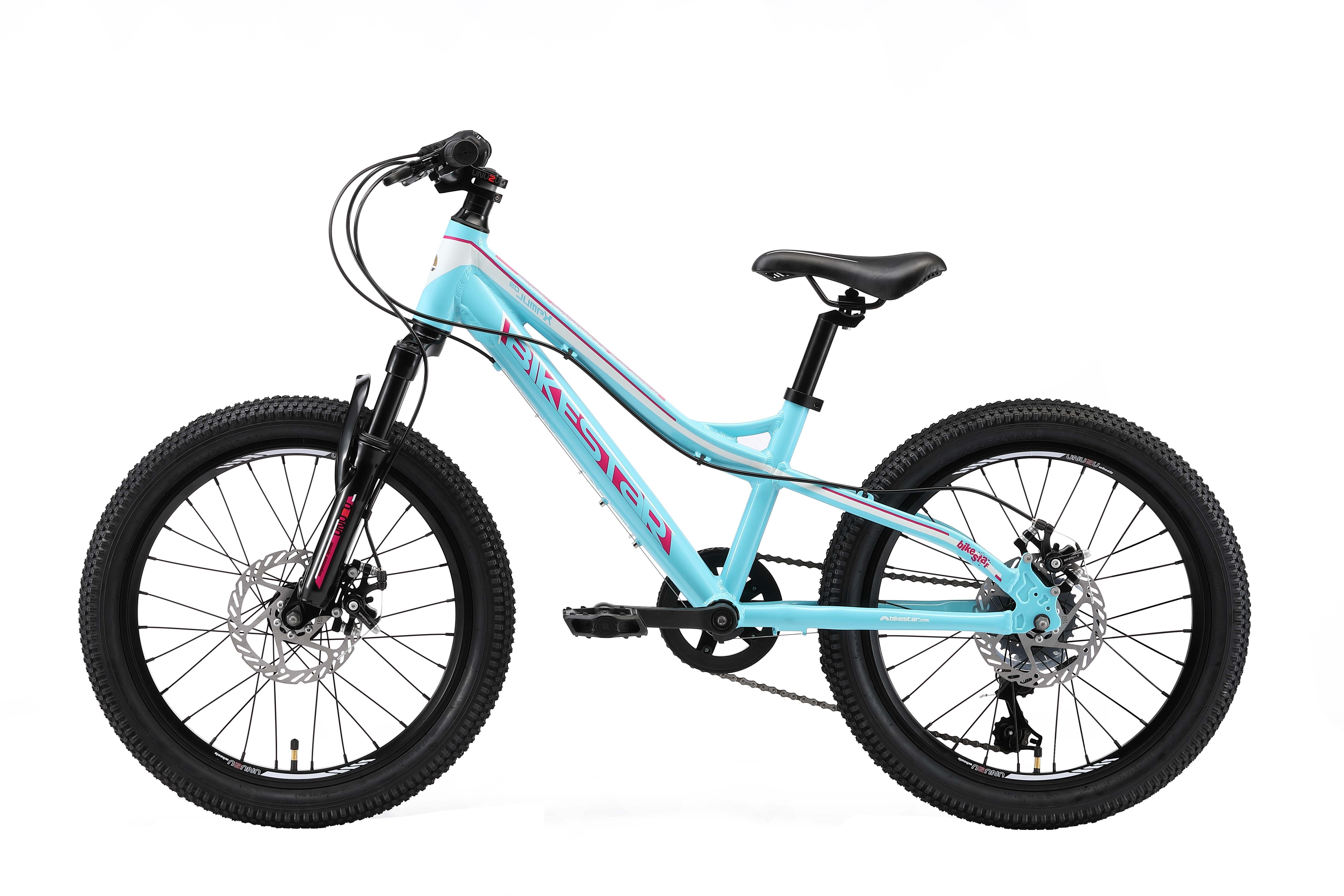 Bikestar Mountainbike 20 Zoll Aluminium Kinderfahrrad, 6 - 9 Jahre, Mädchen, Jungen, 7 Gang Shimano Tourney RD-TY300 Schaltwerk, Kettenschaltung, Scheibenbremsen, Rahmen 28 cm, Hardtail