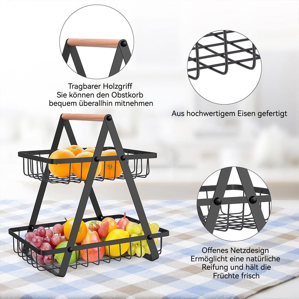 PODOFO Obstschale Obst Etagere Aufbewahrungskorb Abnehmbar Halter für Küche Büro, 2-stöckig, 2/3 Stockwerke verfügbar