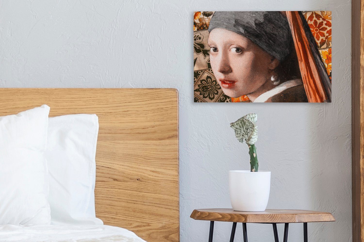 Wandbild St), - Vermeer OneMillionCanvasses® Perlenohrring Leinwandbilder, cm Aufhängefertig, Mädchen - Wanddeko, dem Gemälde 30x20 Das (1 Collage, mit