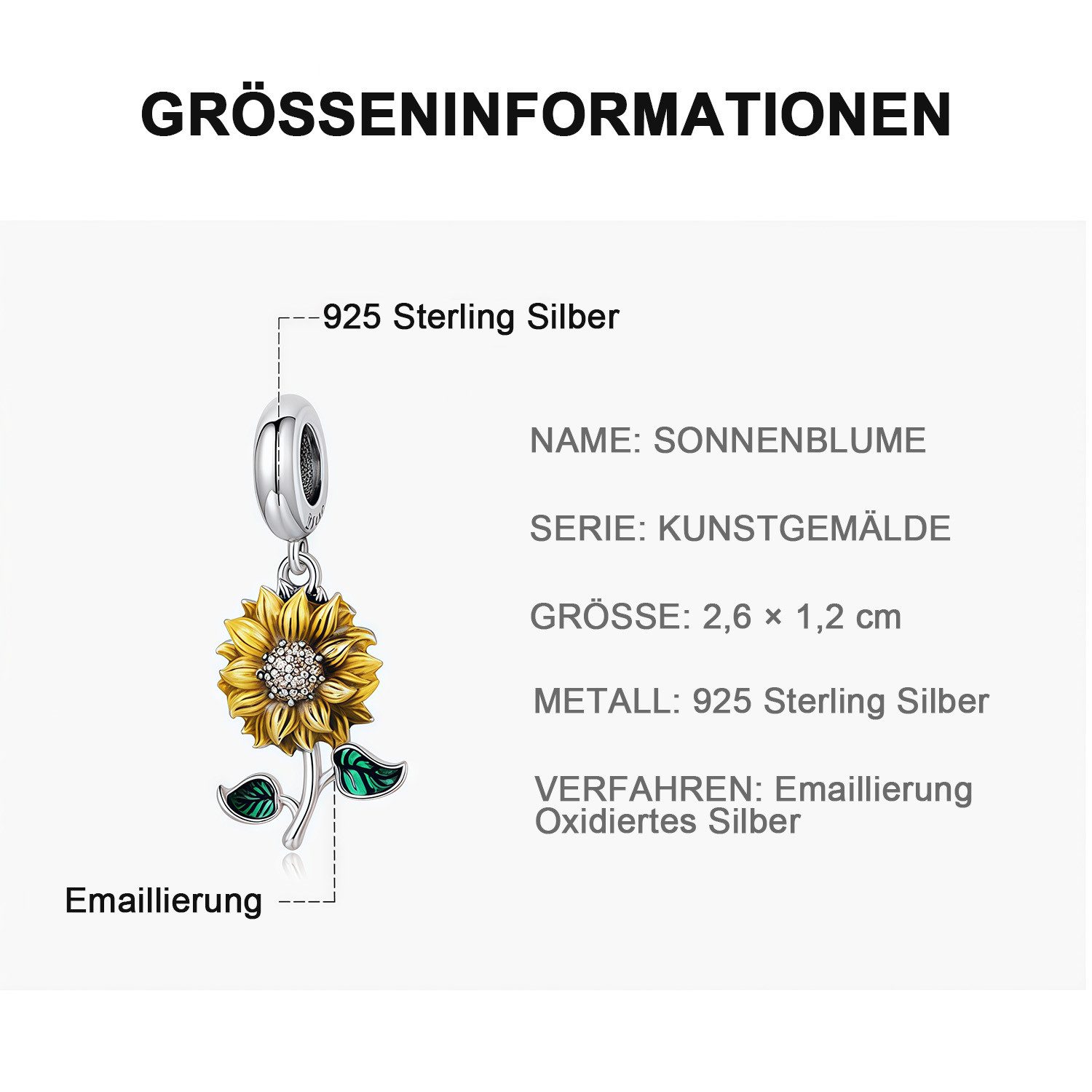 MOPUEA Bead 925 Sterling Silber Sonnenblume Charm Anhänger für Pandora, Biagi usw. (DIY Schmuck Geschenk für Damen Perlen für Gliederarmband und Halskette, 1-tl – Bild 4 von 5