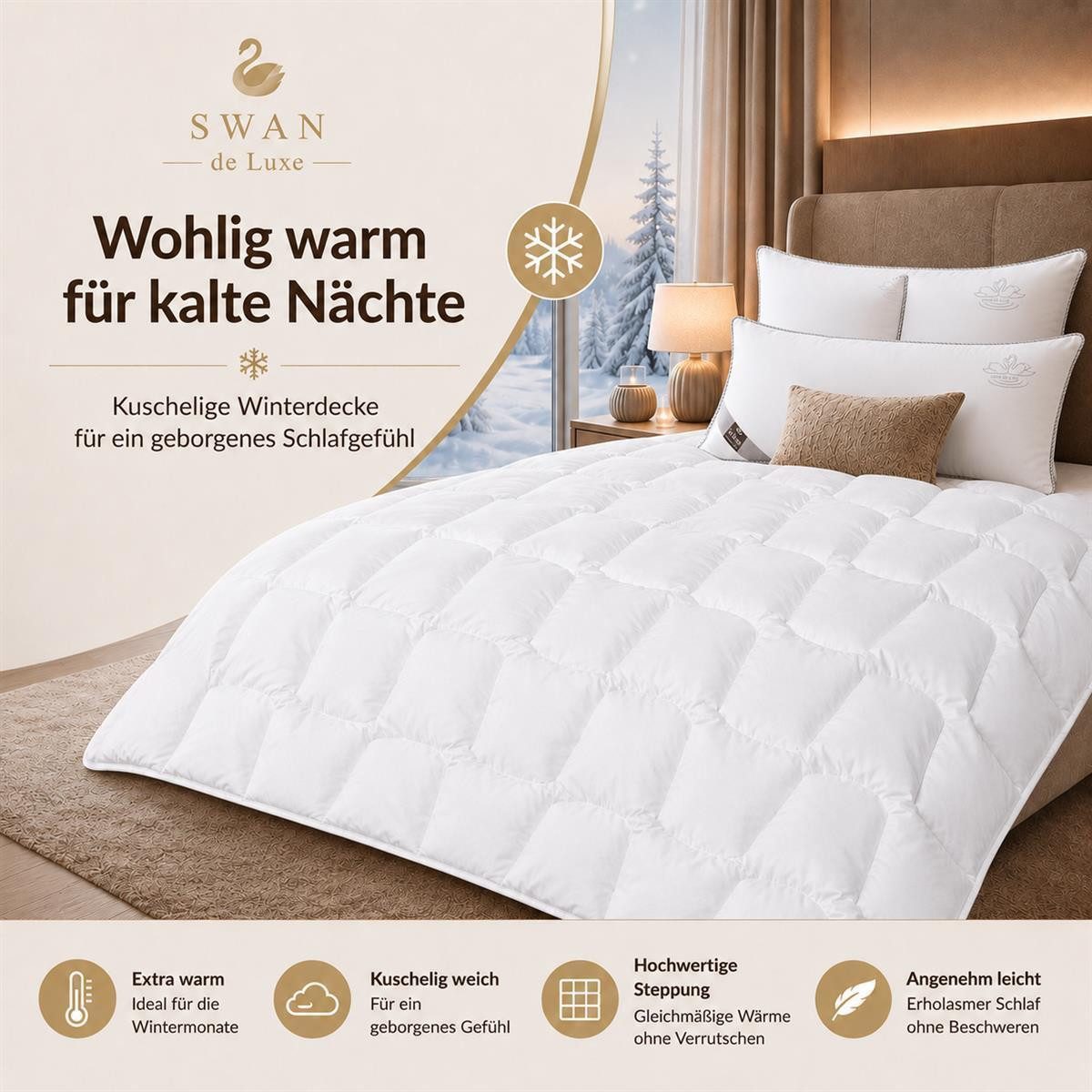 SEI Design Microfaserbettdecke SWAN de Luxe Winterset 2x Winterbettdecke 135x200 + 2x Kissen 80x80, Füllung: Mikrofaser daunenähnliches Gefühl, Bett-Set 4-Tlg.: 2X Bettdecken 135x200 + 2X Kopfkissen 80x80