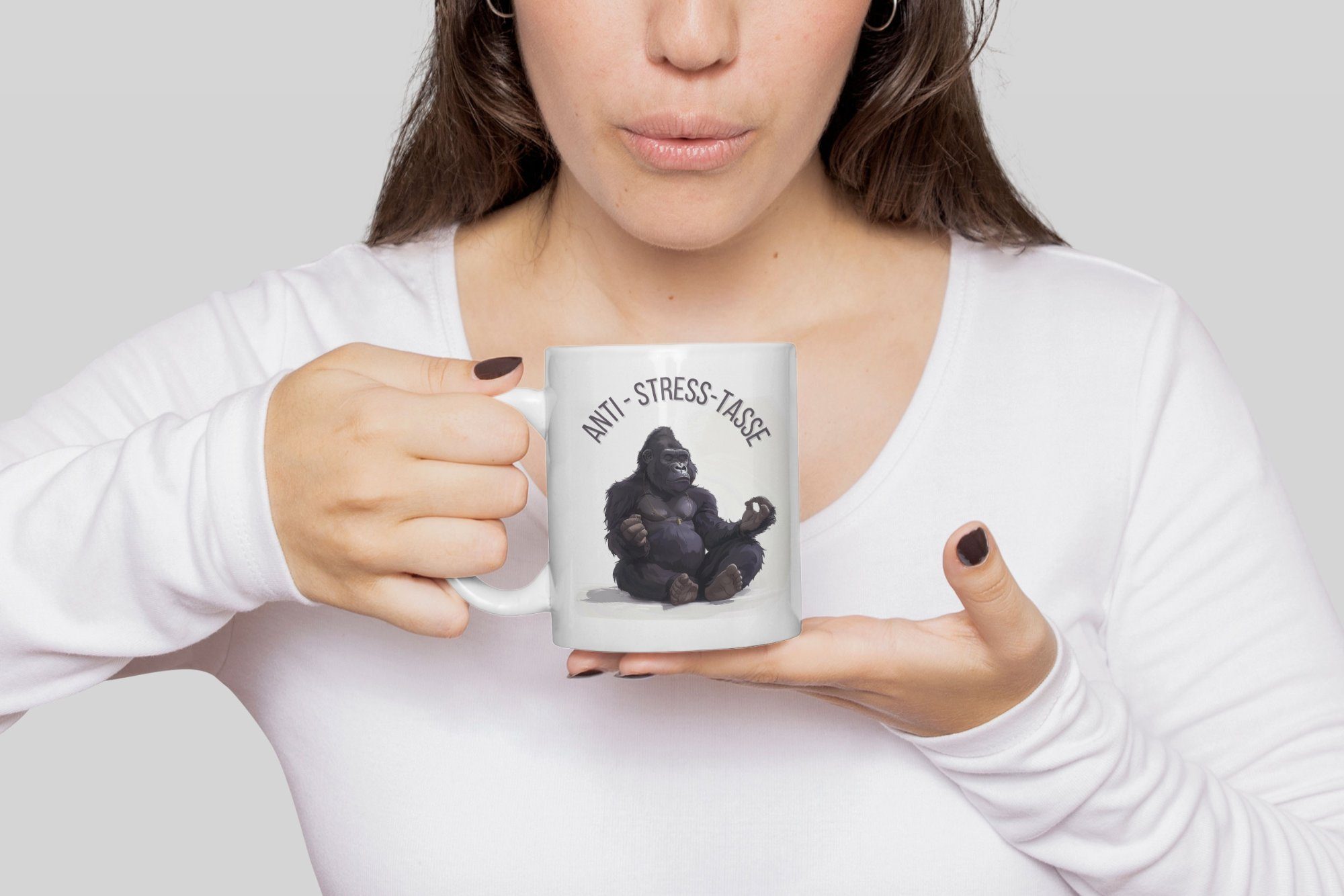 WS-Trend Tasse Yoga Affe Gorilla Anti Stress Keramik Kaffeetasse Teetasse, 4-tlg., Keramik, 325 ml