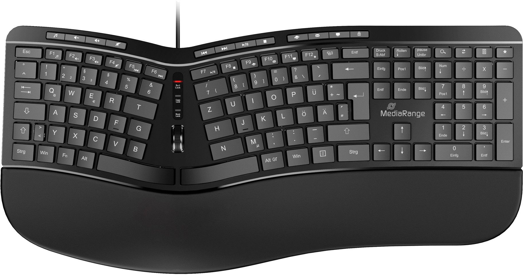 Mediarange Tastatur mit Kabel QWERTZ ergonisch Multimedia MROS120 Tastatur