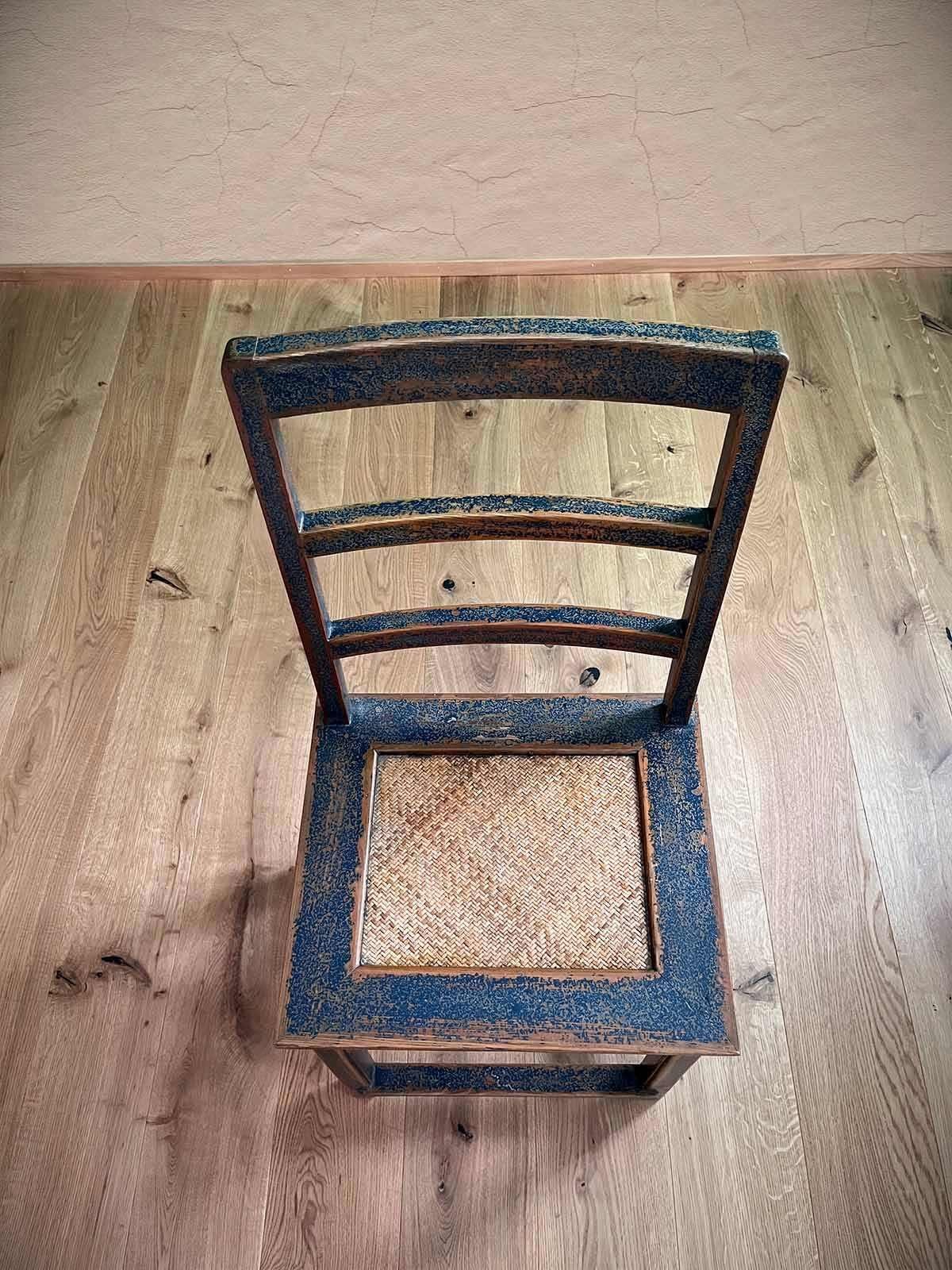 Vintage Rattan Asien Sitzfläche Holz Stuhl 4-Fußstuhl China LifeStyle mit