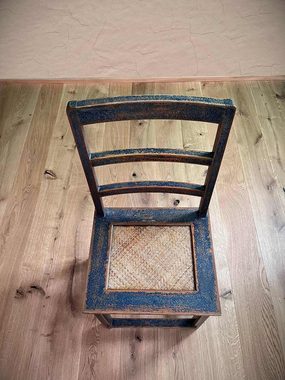 Asien LifeStyle 4-Fußstuhl Vintage China Holz Stuhl mit Rattan Sitzfläche