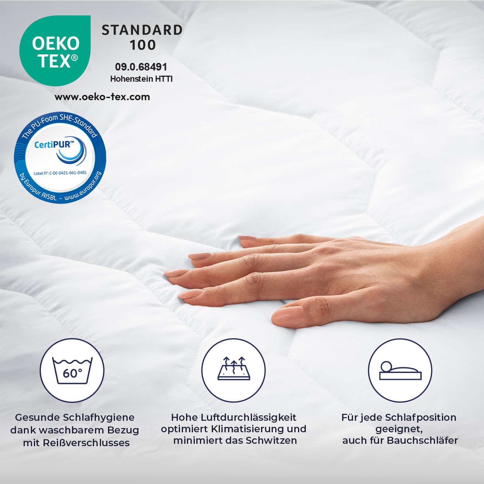 Kaltschaummatratze PURAMED 7-Zonen-Kaltschaummatratze mit waschba..., RAVENSBERGER Matratzen, 16 cm hoch, Ergonomisch, 2 Härtegrade, 7 Zonen, Made in Germany