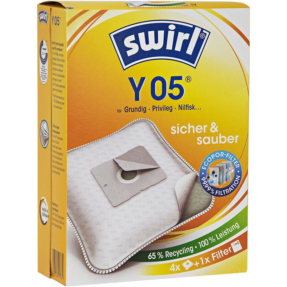 Swirl Staubsaugerbeutel Y05 MP Plus AirSpace, passend für AEG, DAEWOO, De Longhi, Dirt Devil, DOMO, Eio, Elta, Goldstar, GRUNDIG, Hanseatic, KÄRCHER, Kenwood, MEDION, Morphy Richards, Numatic, Philips, Privileg, 4 St.