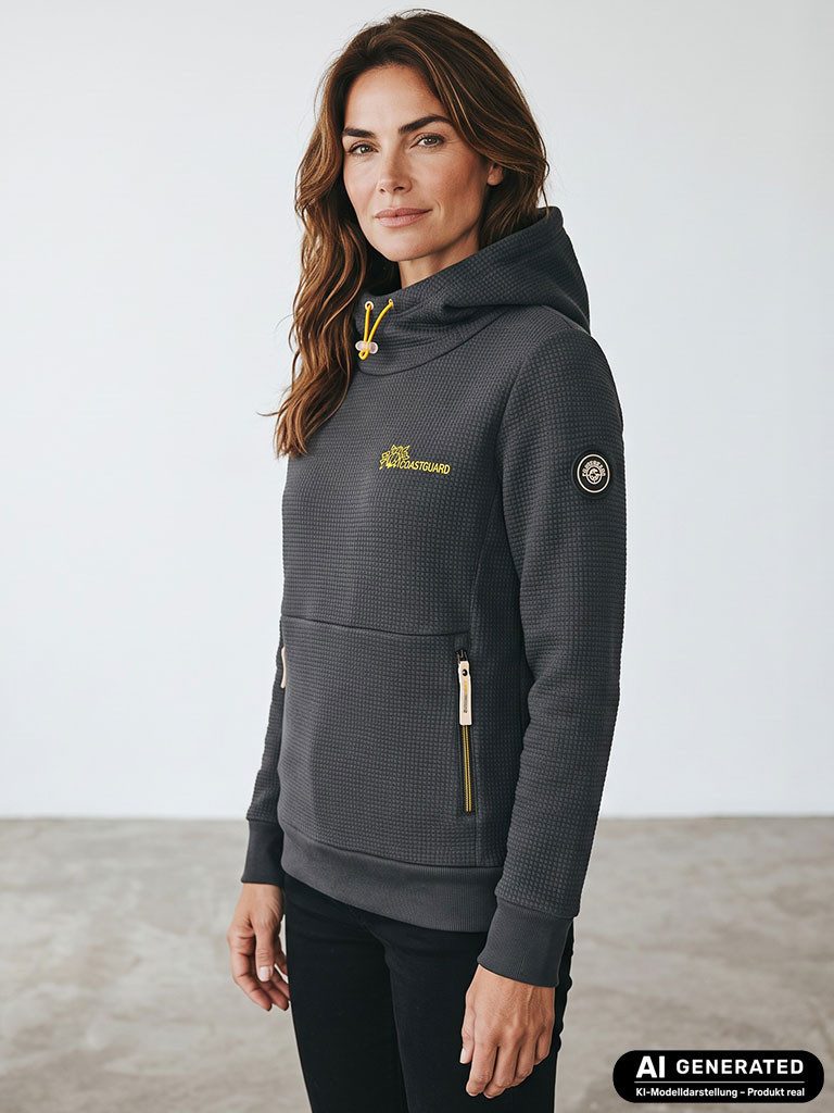 Coastguard Kapuzenpullover Damen Sweathoody 80939 mit Waffel-Struktur - Kapuzenpullover Hoody Kapuze mit hohem Kragen & Kordelzug, Seitentaschen mit Reißverschluss