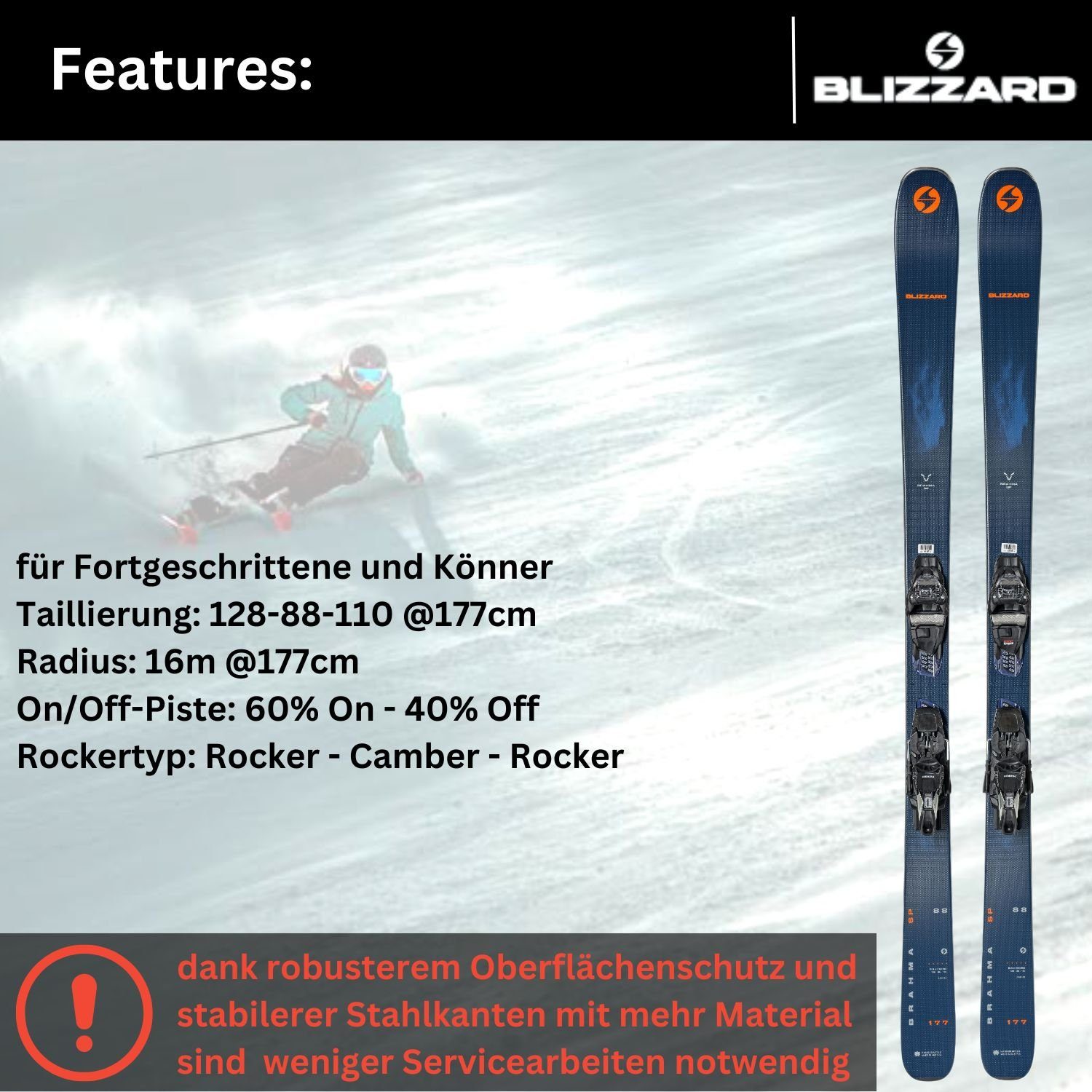 11 Camber BLIZZARD Marker Ski, Brahma 88 Rocker Blizzard Ski TCX + Z3-11 Bindung