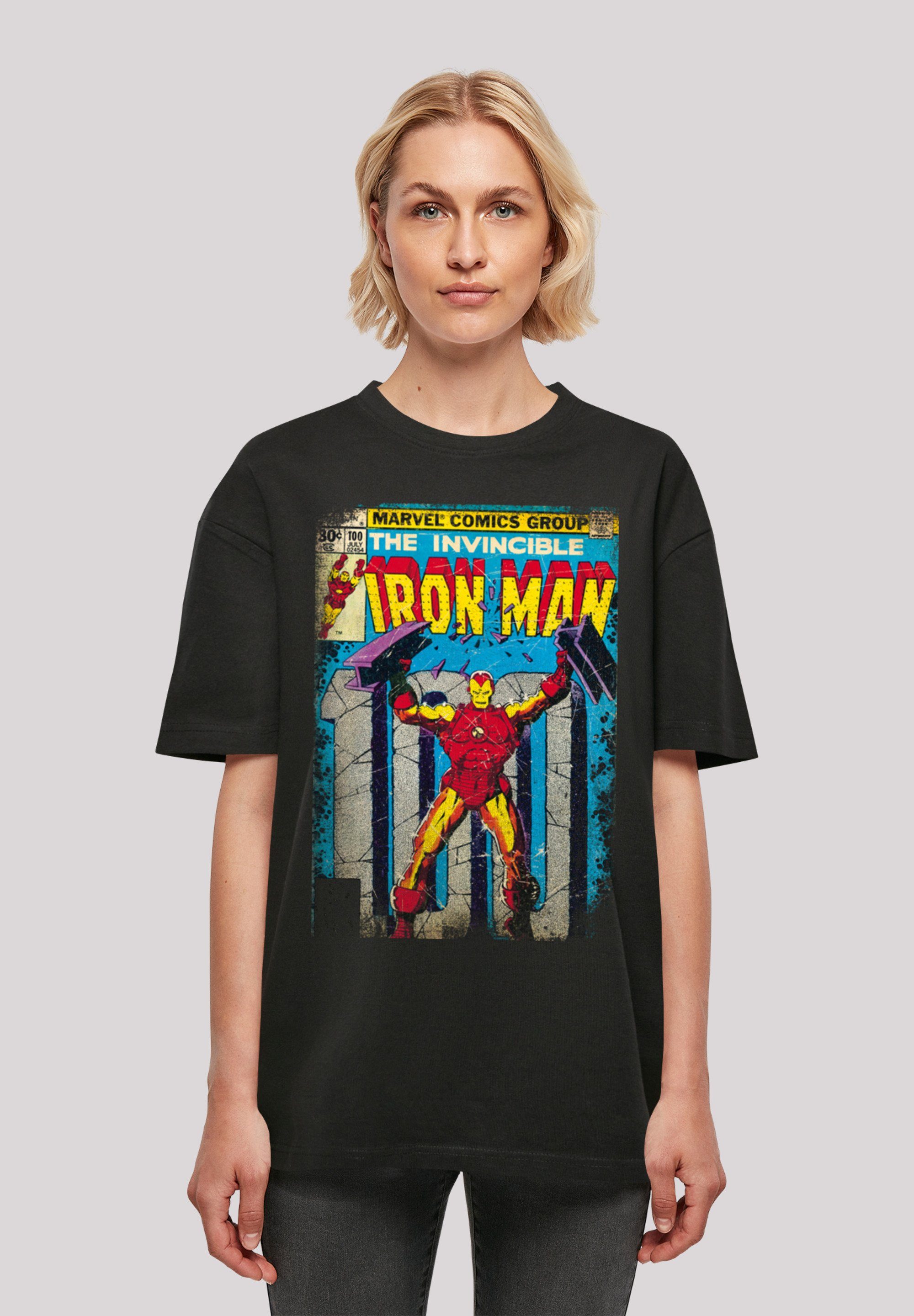 (1-tlg) Kurzarmshirt Oversized Marvel Ladies Damen black Boyfriend Cover Tee Man Iron with F4NT4STIC