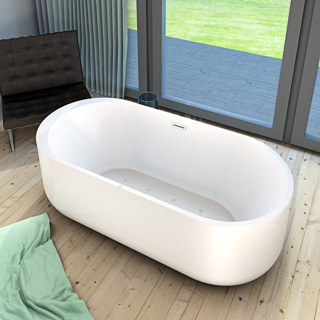Thumbnail - AcquaVapore Whirlpool-Badewanne Whirlpool freistehende Badewanne Wanne F16 170x80, (1-tlg), mit Ablaufgarnitur