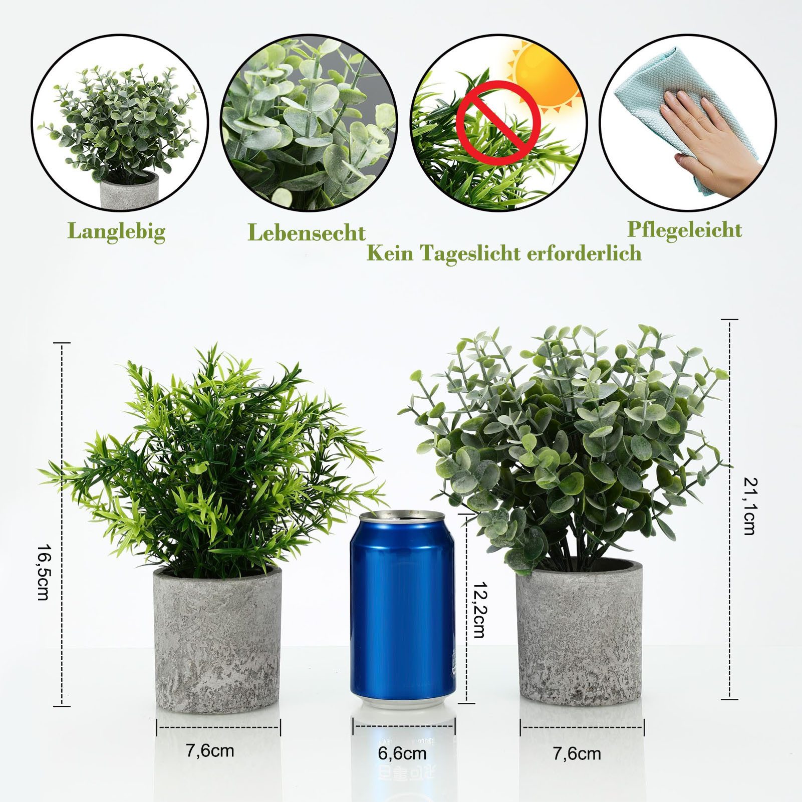 Kunstpflanze 5er-Set Mini Kunstpflanzen Künstliche Pflanzen Kunstpflanzen Büro Deko Deko Wohnzimmer, Künstliche Pflanzen, Zimmerpflanzen, Schlafzimmer Deko, Büro Deko, Fake Plant -- Eukalyptus, Eagle Claw Aloe, Agave, Sukkulenten, Rosmarin, SURFOU, Pflegeleichte künstliche Pflanzen mit Topf für Zuhause Büro Wohnzimmer