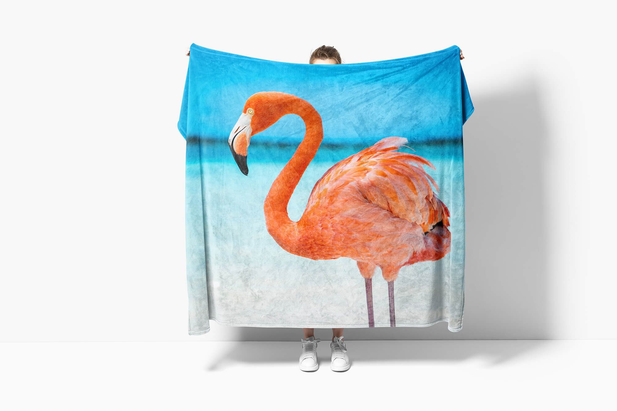 Sinus Art Handtücher Handtuch Strandhandtuch mit Flamingo Sonn, Tiermotiv Meer (1-St), Baumwolle-Polyester-Mix Kuscheldecke Handtuch Saunatuch