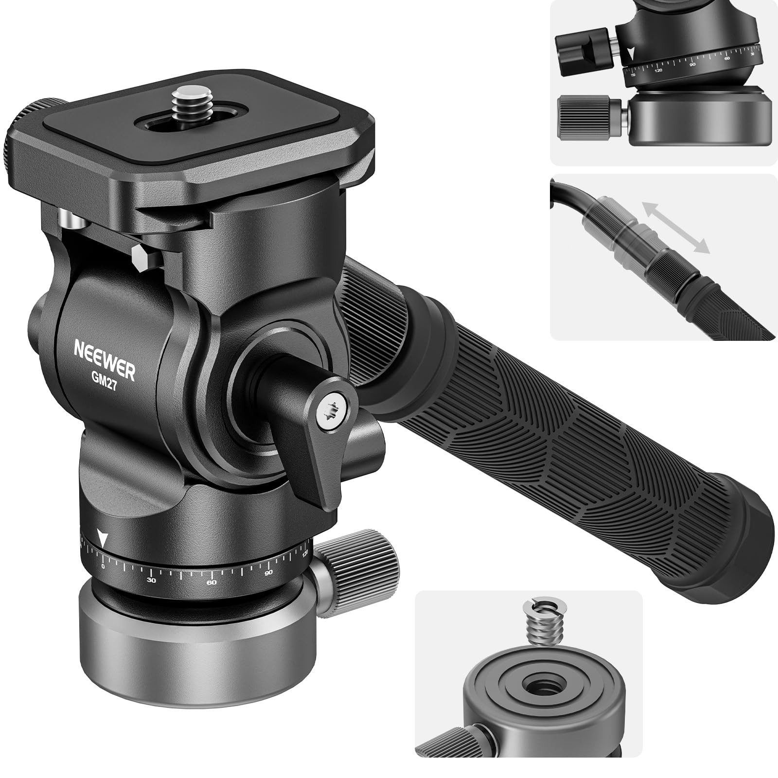 Neewer Fluid-Video-Neiger GM27 Fluidkopf für Videostativ mit +/-10° Nivellierbasis (37mm)