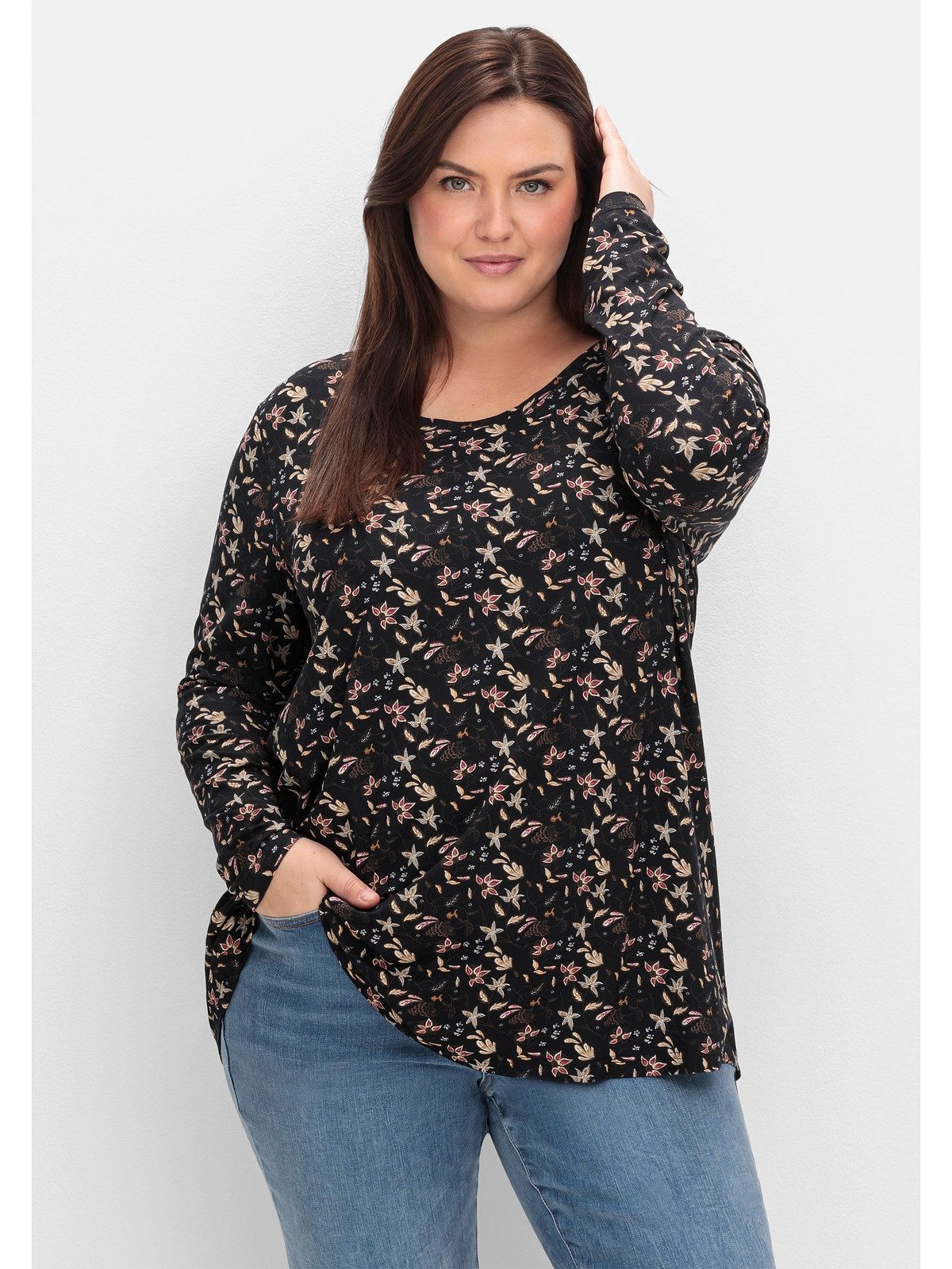 Sheego Langarmshirt Große Größen mit Alloverdruck, in A-Linie