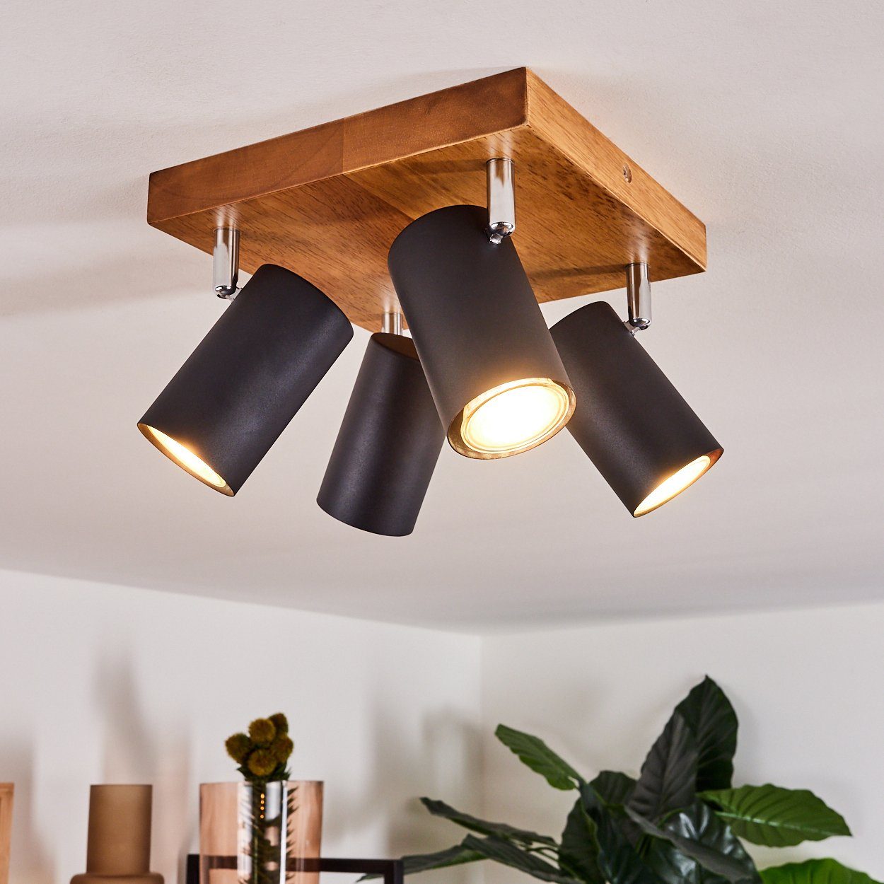 »Godo« Zimmerlampe, hofstein Metall ohne Leuchtmittel, Deckenleuchte und Leuchtenköpfe Holz, in dreh-/schwenkbar, schwarz aus sind Deckenlampe GU10