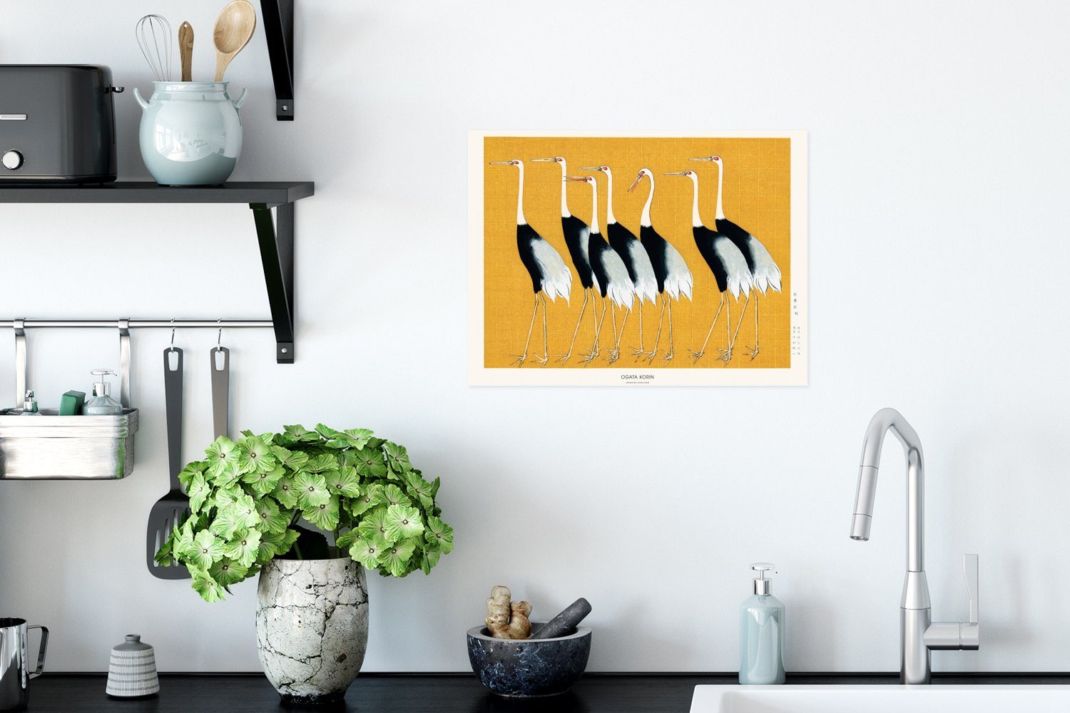 für - Rahmen Schwarz St), Wandbild, Tiere Wandposter - - Wohnzimmer, Poster - Gelb, (1 Poster, Weiß MuchoWow Vögel Ohne