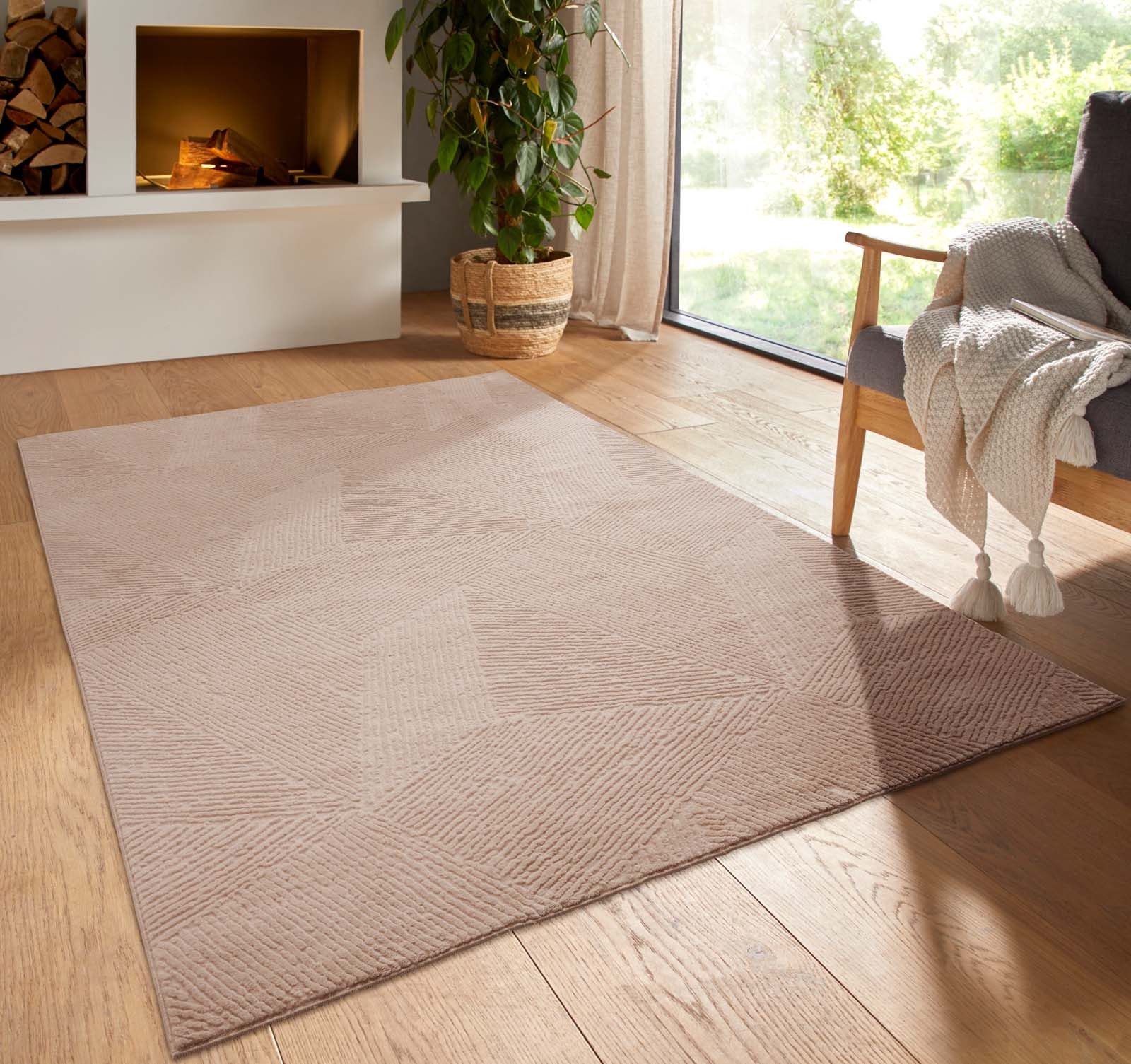 TaCa Home Teppich Kurzflor Teppich Hasenfell Optik, rund, Höhe: 10 mm, Wohnzimmer, Kinderzimmer, Esszimmer, Fresco Beige - 80 x 80 cm rund
