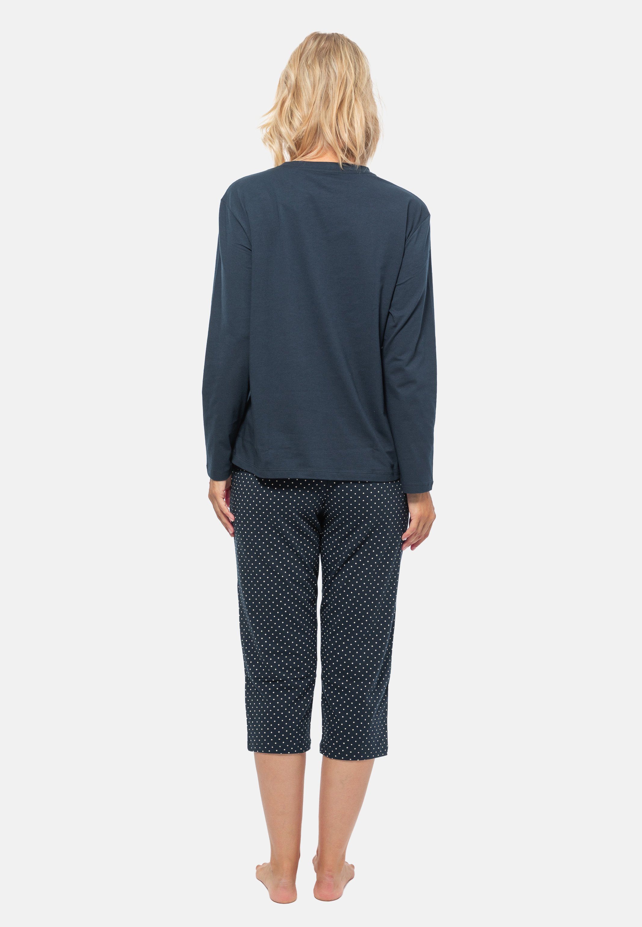 - Blau Cotton Dunkelblau 2 Schlafanzug tlg) gepunktet Organic Baumwolle (Set, Schiesser Pyjama - /