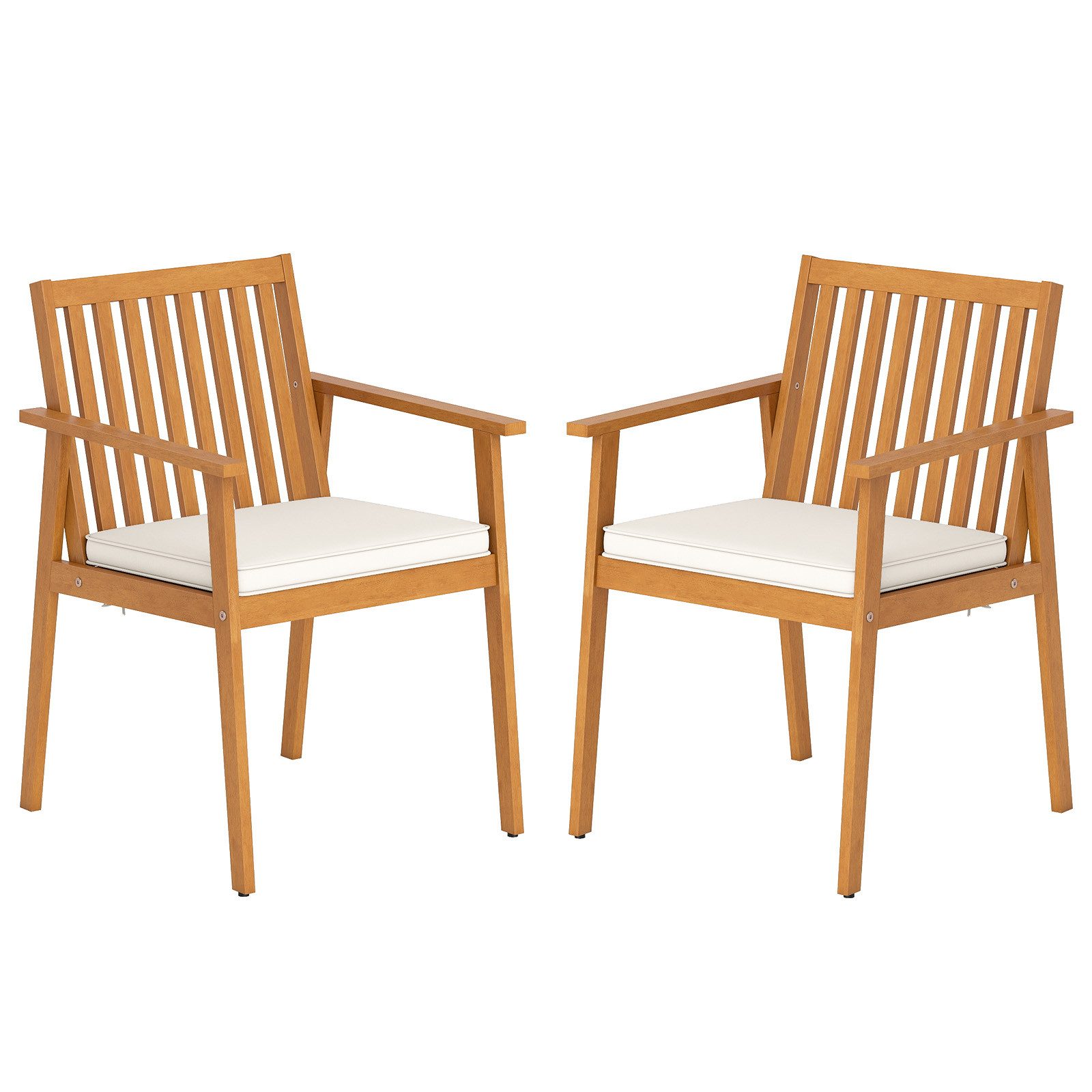 COSTWAY Gartenstuhl, 2er Set Akazienholz mit Kissen und Armlehnen 180 kg