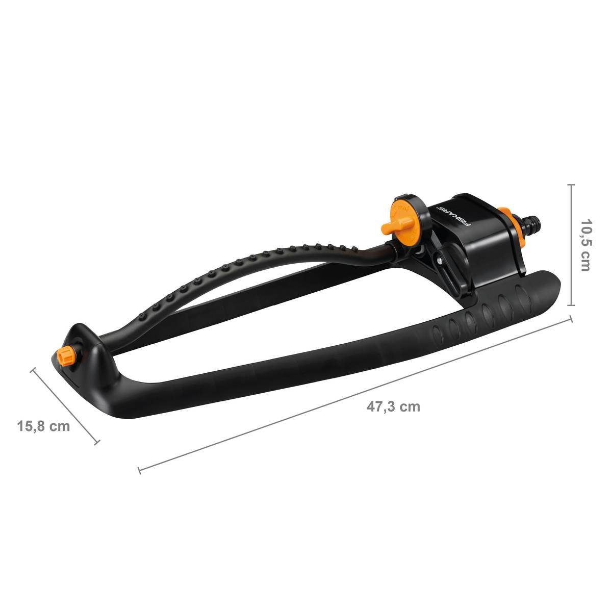 Fiskars Bewässerungssystem Viereck-Sprinkler M, oszillierender Sprinkler für mittelgrosse Gärten, (Einfaches Einstellen der Sprühreichweite), 16x17 m Reichweite, mit Reichweitenregelungsknopf, Viereck-Sprinkler