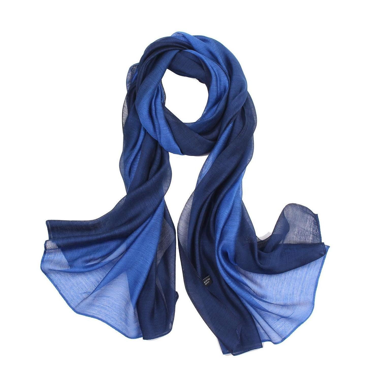 LuxusKollektion Seidenschal Damen Schal Stola Farbverlauf Blau Baumwolle/Seide