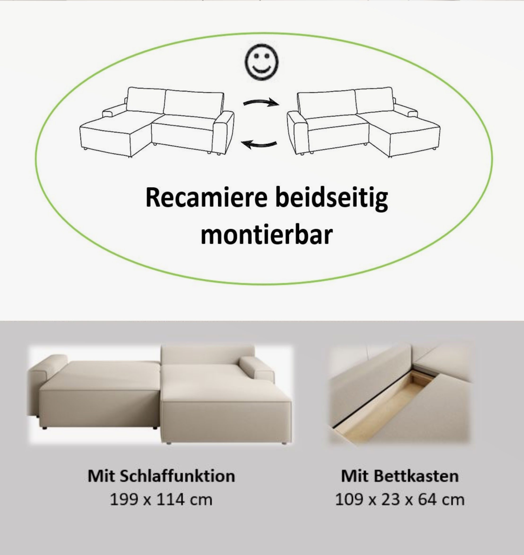 TRENDMANUFAKTUR Ecksofa Challenge, Schlafsofa mit Bettkasten, Couch in L-Form, Breite 245 cm, Recamiere beidseitig montierbar, auch in trendigem Cordstoff
