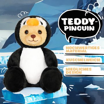 BRUBIES Kuscheltier Teddy Pinguin - 25 cm Teddybär im Pinguinkostüm mit Kapuze (Plüschtier für kuschelige Abenteuer, 1-St), Kuscheltier Geschenk für Kinder