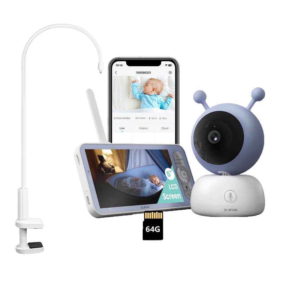 Babyphone 1080P/5 Zoll Babyphone mit Kamera und APP WLAN Video Babyfon