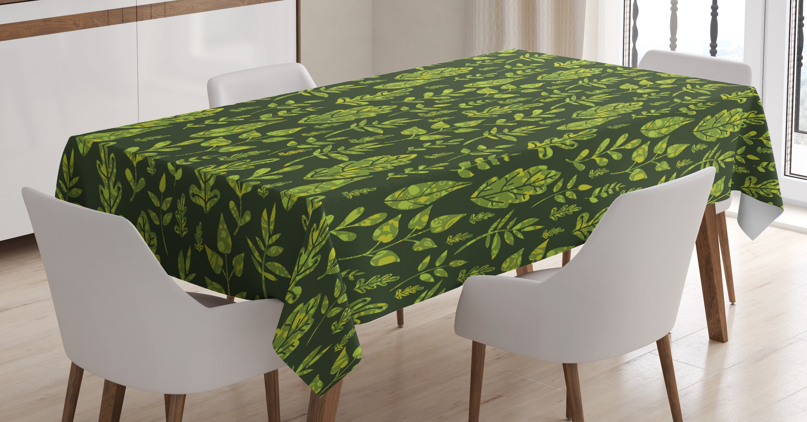 Abakuhaus Tischdecke Farbfest Waschbar Für den Außen Bereich geeignet Klare Farben, Salbei Patterned Green Leaves | Tischdecken