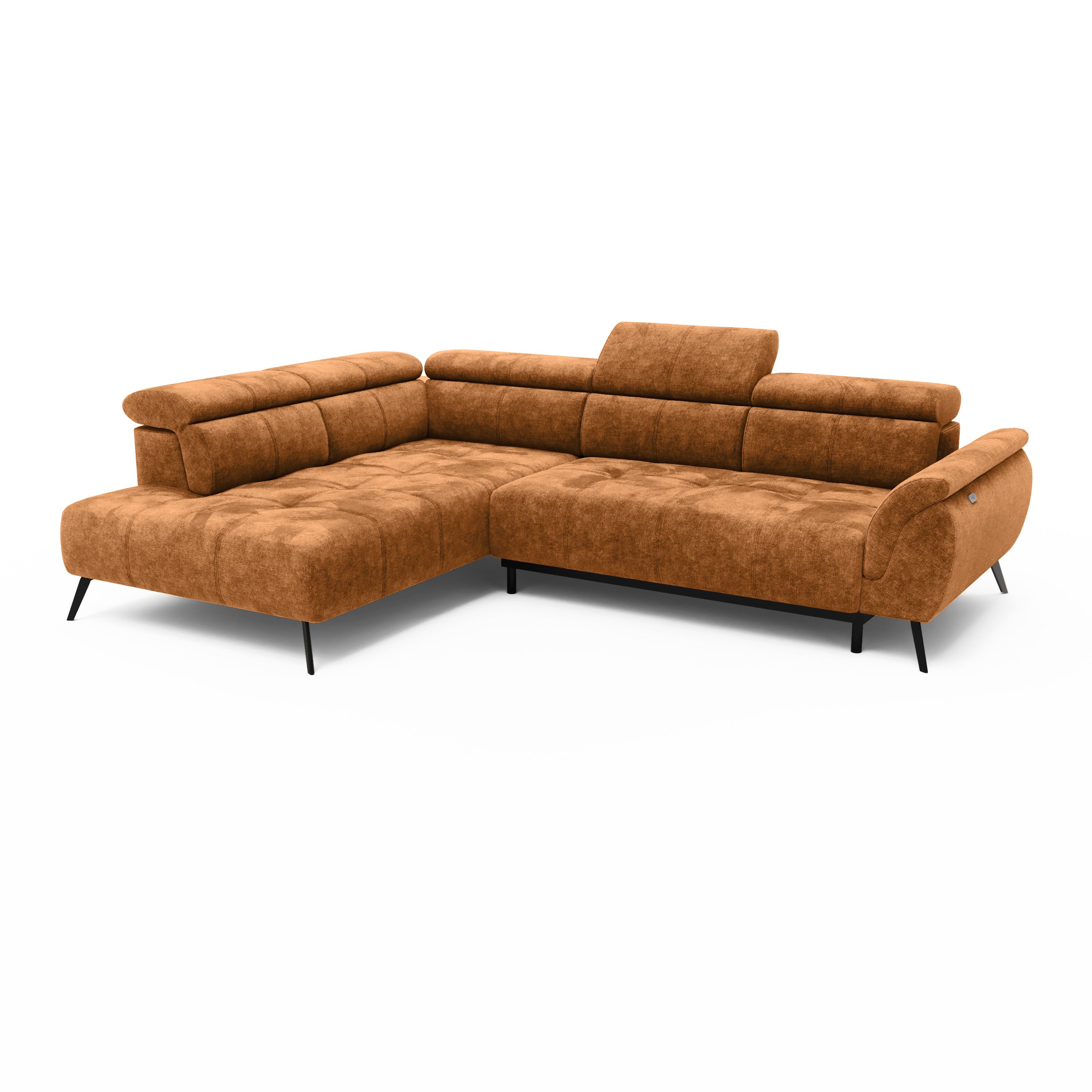 LIVORA Ecksofa SOFAS, Ecksofa Ottomane links Chenille 284x208x79 rostfarben VALENTINA