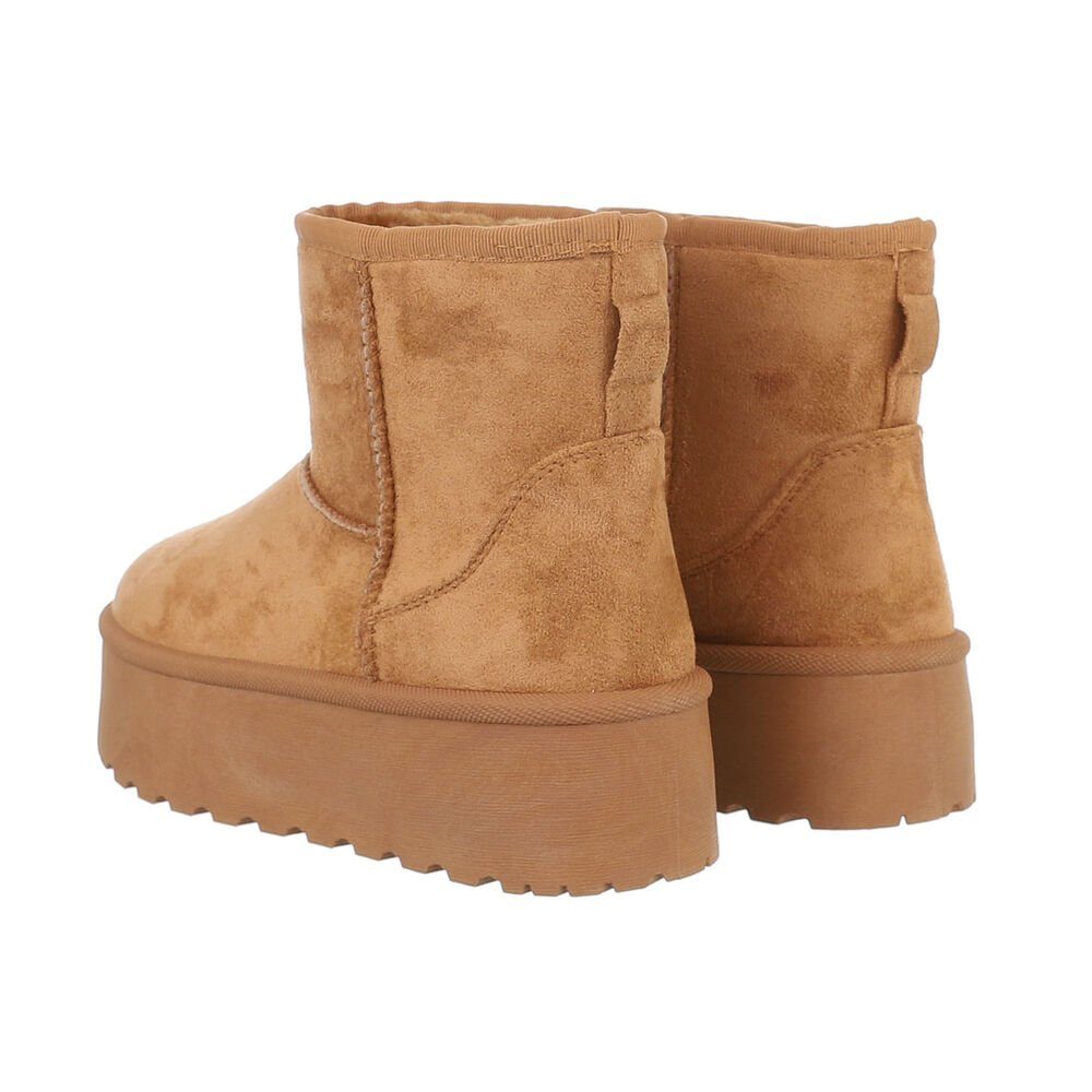 Ital-Design Bequemer Schaftschuh für Damen – stilvoll und warm Snowboots (84206794) Flach Plateaustiefeletten in Camel