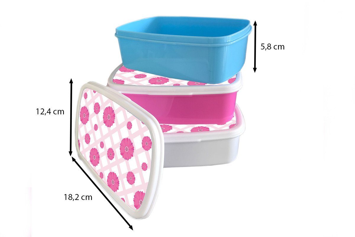 MuchoWow Lunchbox Blumen - Muster Erwachsene, Jungs für Brotdose, und Kinder - Kunststoff, weiß Pastell, Mädchen und (2-tlg), Brotbox für
