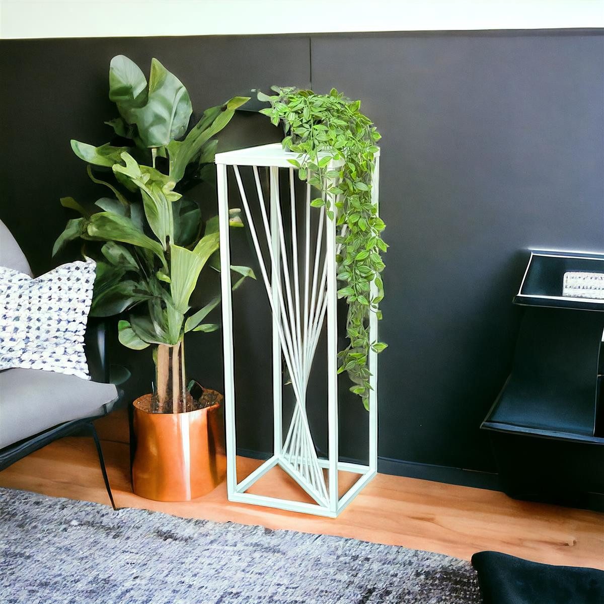 DanDiBo Blumenhocker Metall Weiß Eckig 70 cm Blumenständer Beistelltisch