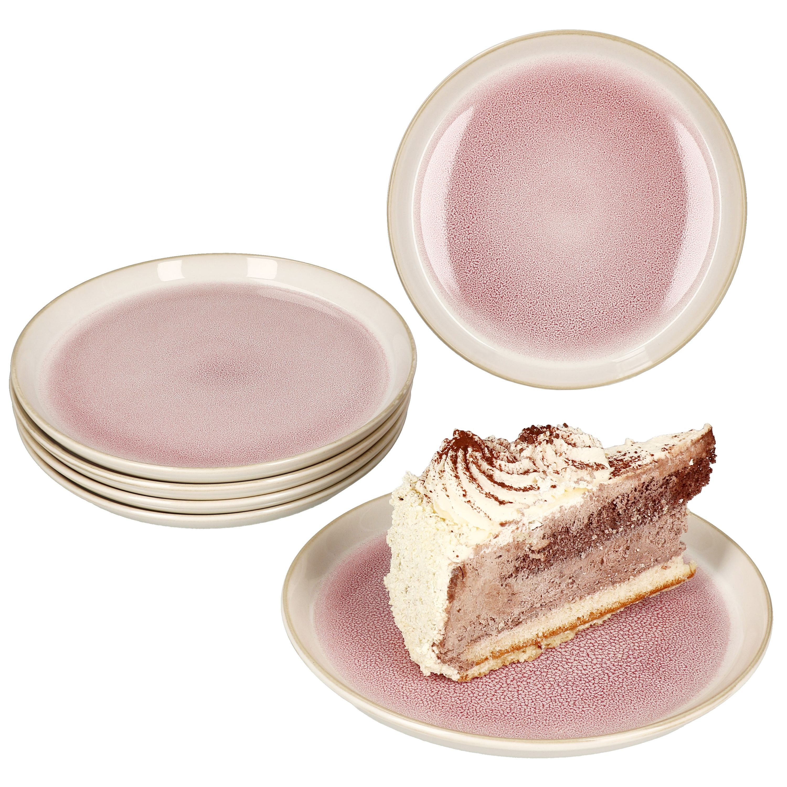 MamboCat Frühstücksteller 6x Reactive Glaze Paris Kuchenteller 6 Personen Creme Pink