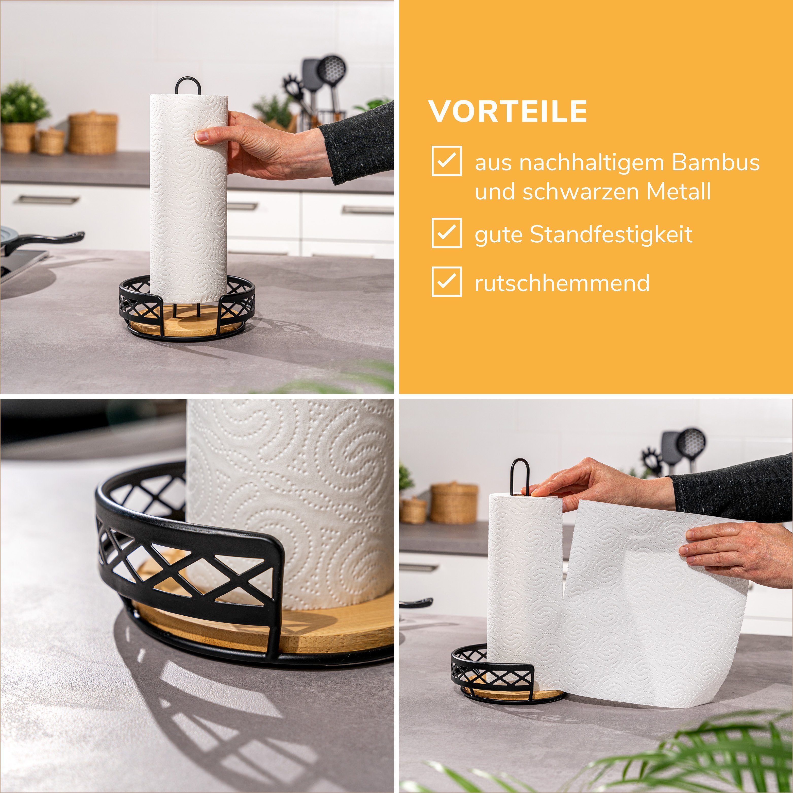 DRW Küchenrollenhalter Weiß - Metall & Holz, 17x17x31cm Für Praktische Aufbewahrung