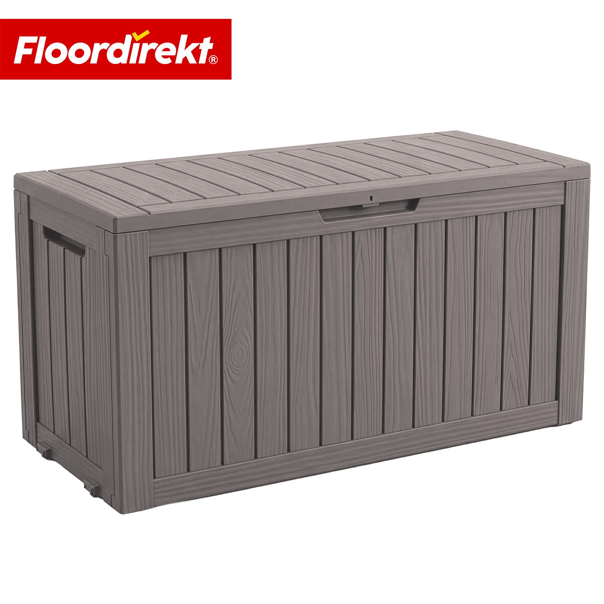 Floordirekt Gartenbox Floordirekt Gartenbox Holz-Optik wetterfeste Kissenbox 118L 270L 300L (Vorrichtung für Vorhängeschloss), Robuste Holz-Optik in Anthrazit oder Braun