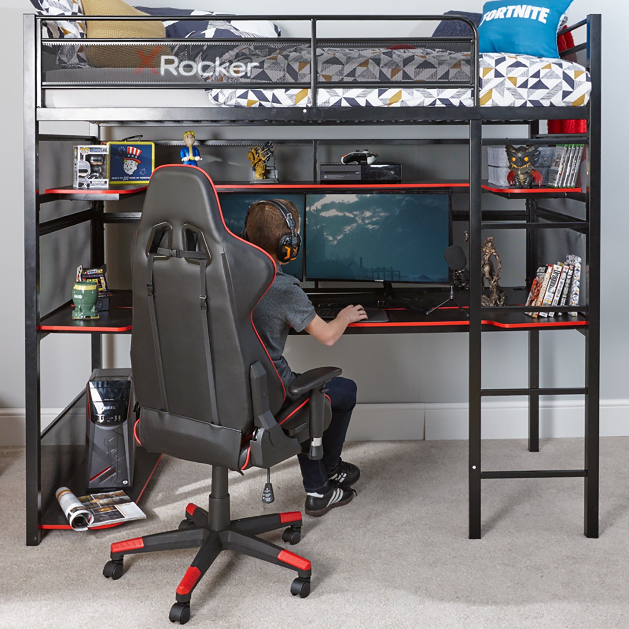 XL-Schreibtisch Hochbett X Rocker Hochbett mit Battlebunk Gaming