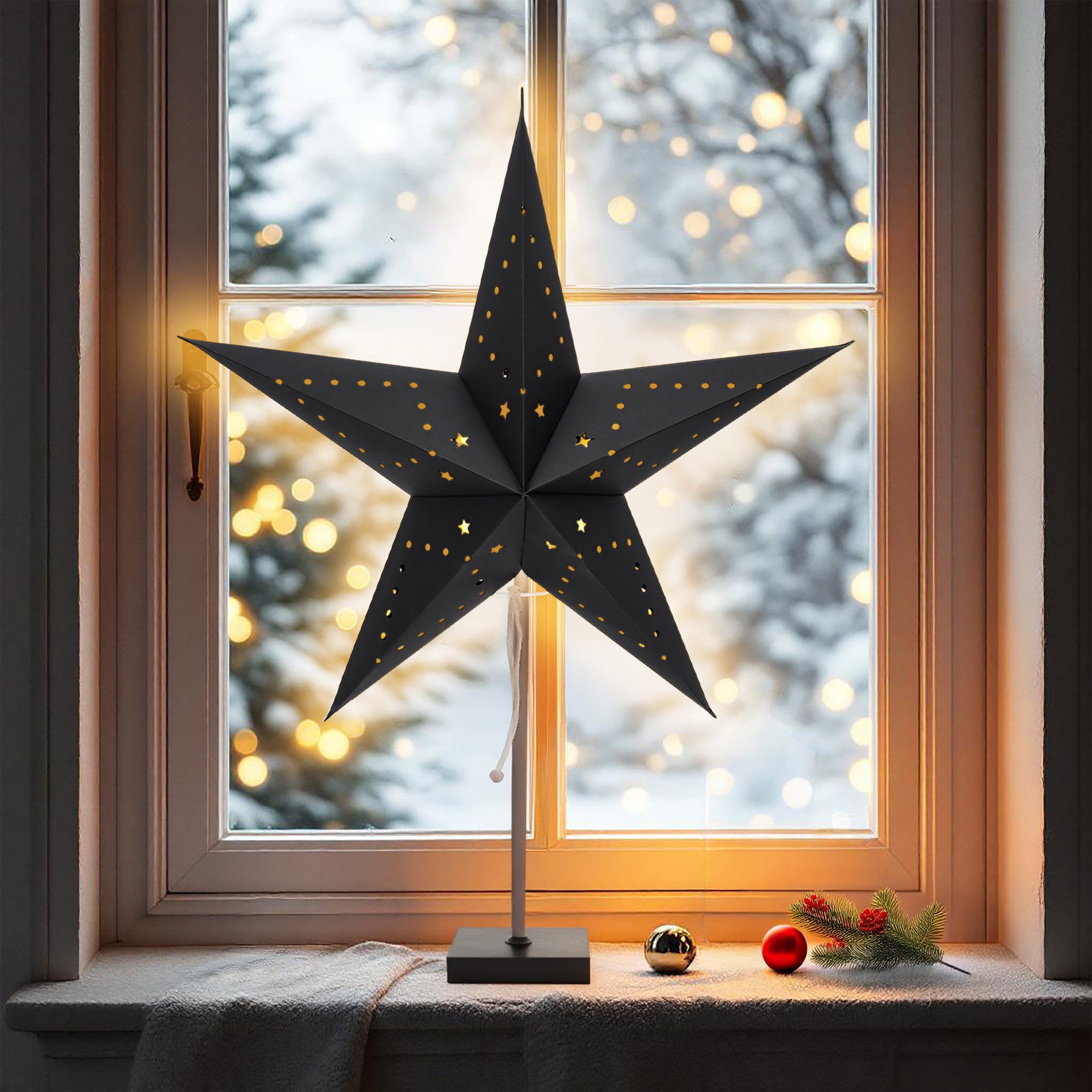 Spetebo LED-Dekofigur Papier Weihnachtsstern Leuchte auf Fuß 60 cm (Anzahl, 1 St., Stück), An- / Aus Schalter am Stromkabel