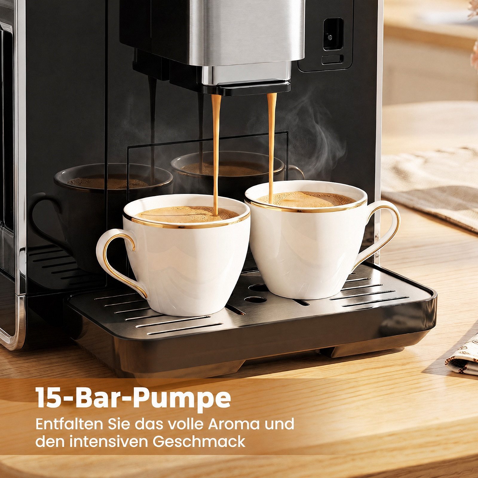 COSTWAY Kaffeemaschine mit Mahlwerk, Kaffeemaschine mit Milchbehälter, 15 Bar