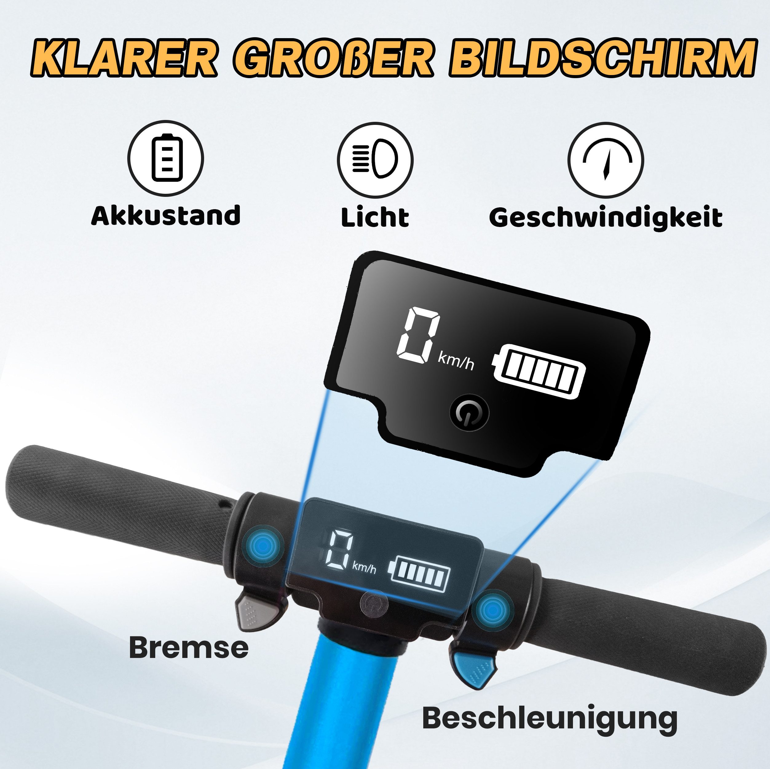 Vankel E-Scooter Kinder ab 6 Jahre, klappbar, 10km, Bunte Leuchten, Jungen und Mädchen, 150 W, 14 km/h, (für Jungen und Mädchen, max. 50kg, Aluminiumrahmen, faltbar), Elektro-Kinderroller, Lenksäulenlicht, mit Haken, EBS + Fußbremse