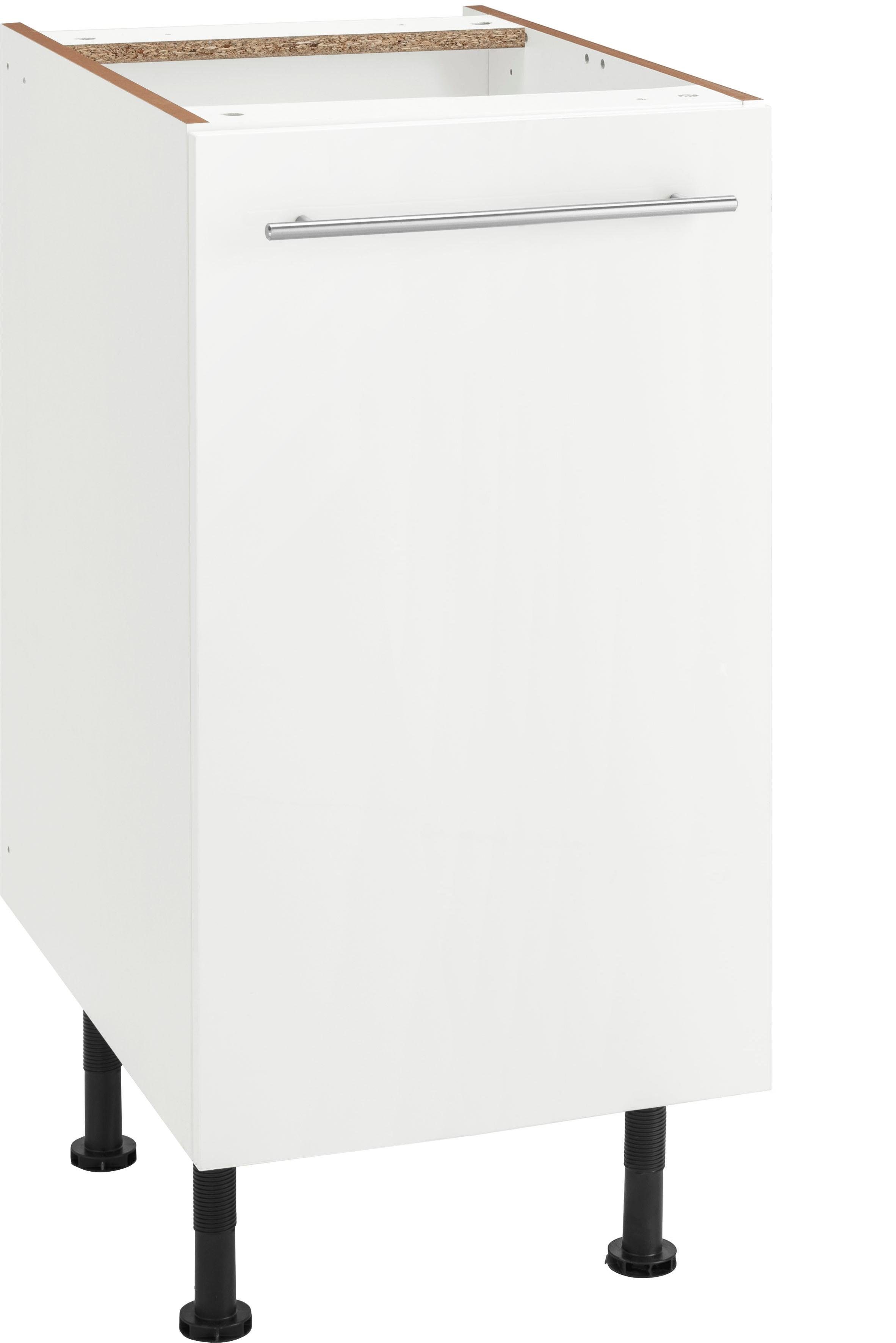 OPTIFIT Unterschrank Bern 40 cm breit, mit 1 Tür mit höhenverstellbaren Füßen, mit Metallgriff weiß Hochglanz/weiß