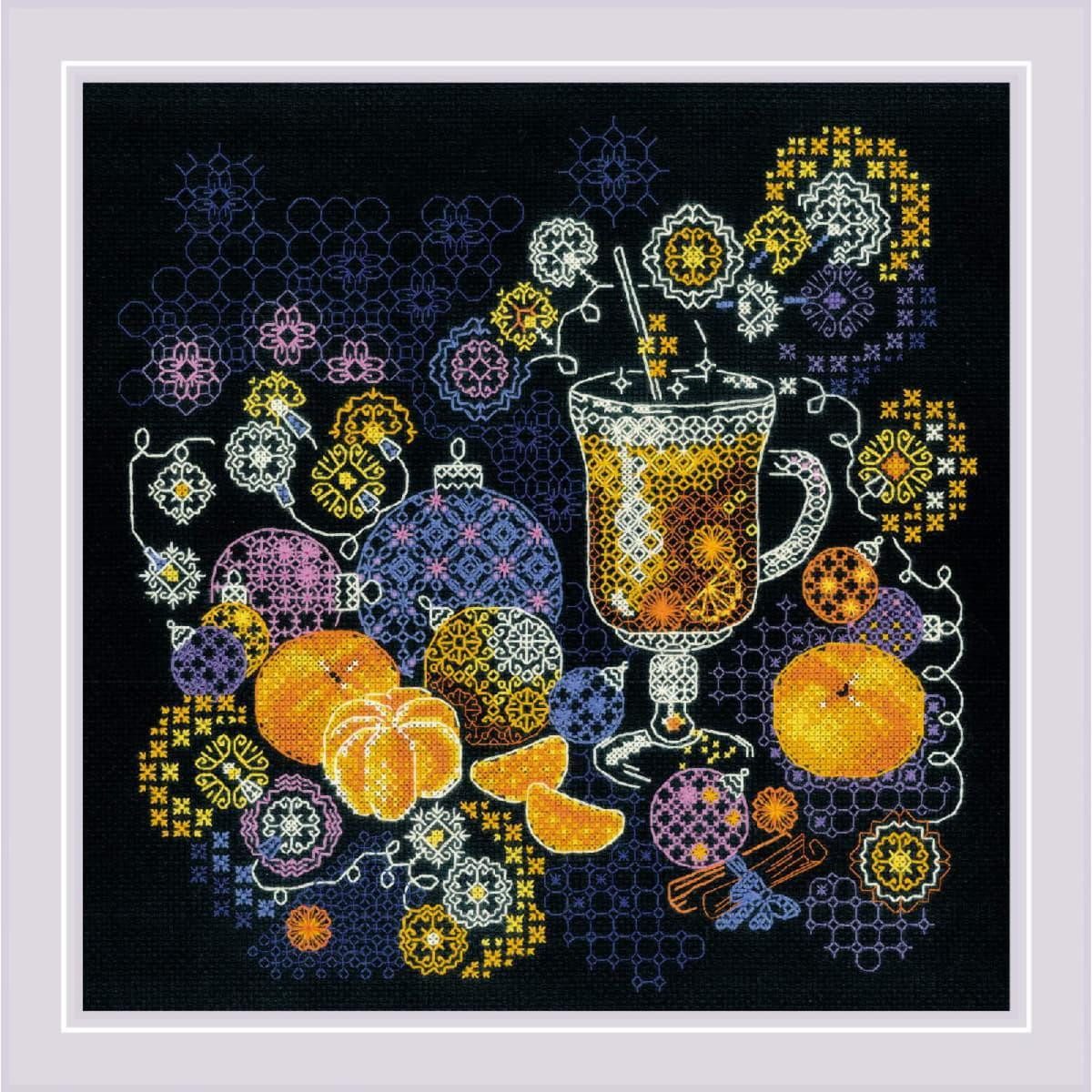 Riolis Kreativset Riolis Blackwork Stickset "Orangene Stimmung", Zählmuster, 30x30cm, (embroidery kit by Marussia)
