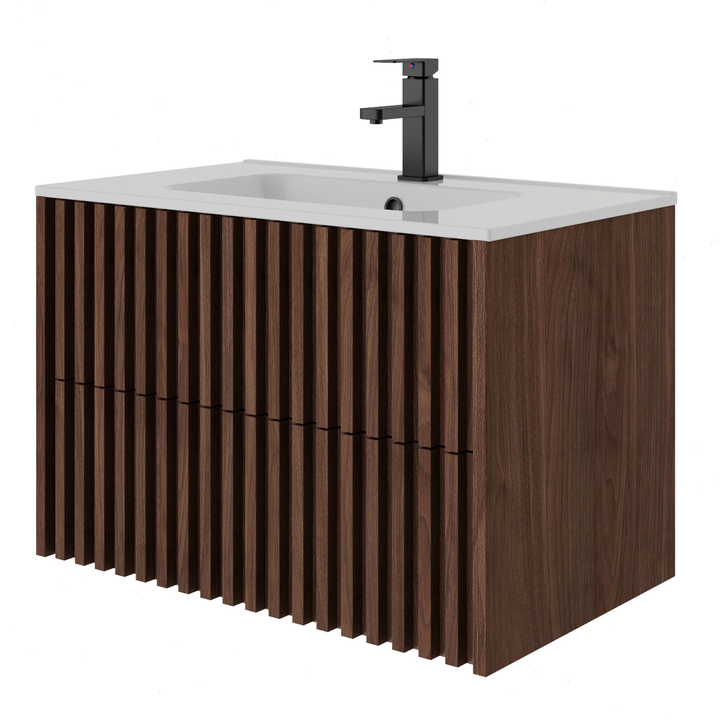 UEV Waschtisch Waschbecken mit Unterschrank set Badmöbel Gäste-WC (mit Wasserhahn und Pop-up-Ablassventil, Soft-close Schubladen,Waschbeckenunterschrank mit 2 Schubladen), Badezimmmer Schrank für Gäste WC, Komplett-Set Badmöbel
